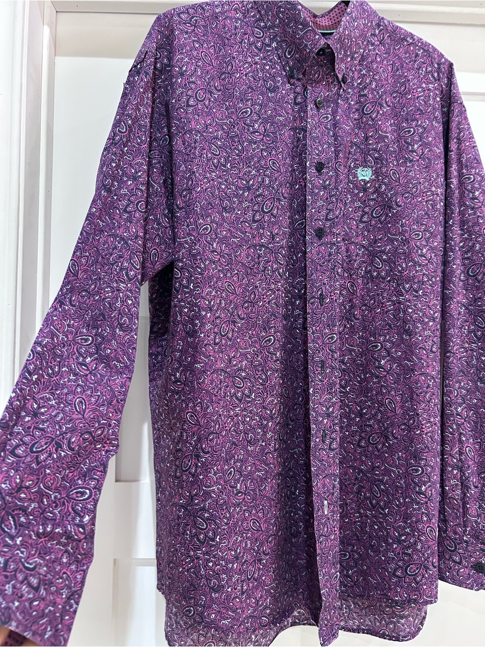 Men’s CINCH Purple Paisley Button-Down Western Shirt with Teal Trim